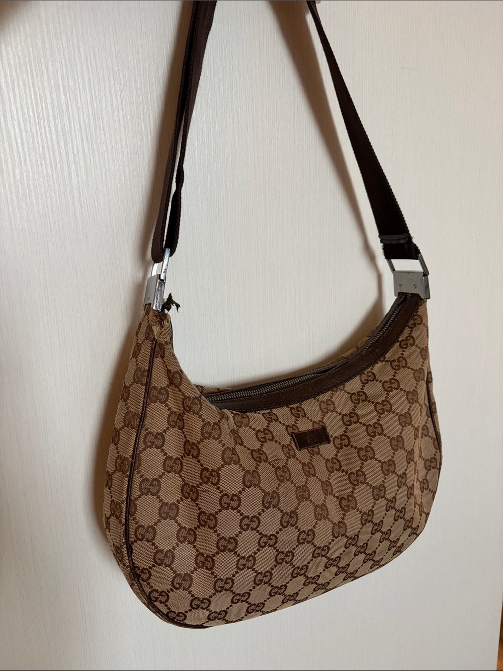 Gucci Brown GG Canvas Crescent Shoulder Bag